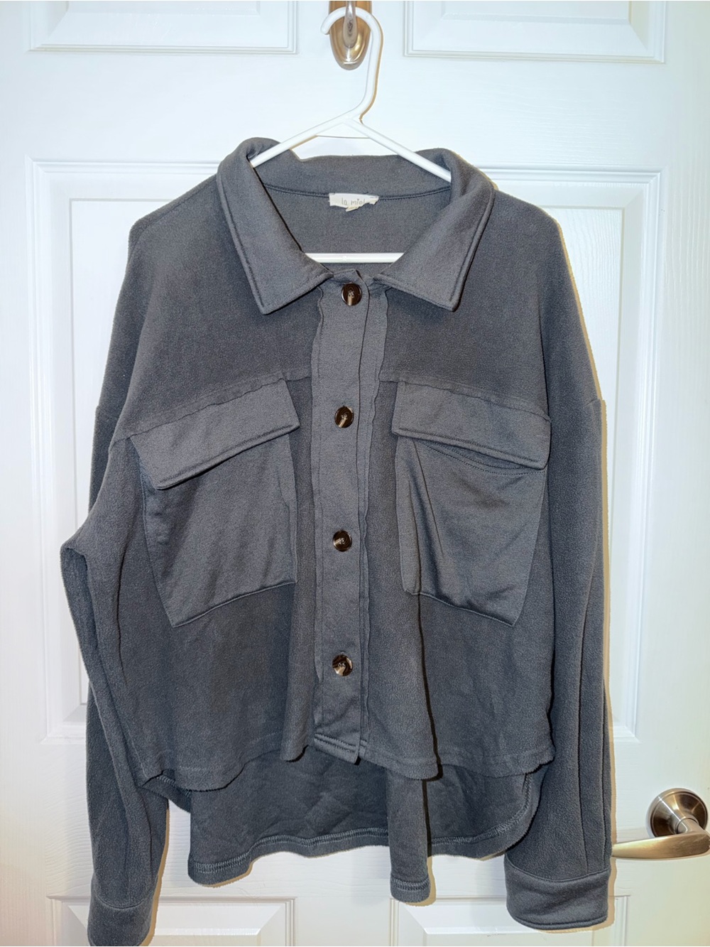 ✨ Navy Gray Oversized Shacket Jacket | Cozy Button Front Fleece